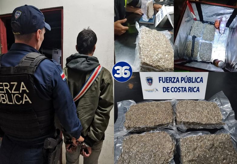 La Fuerza Pública detuvo en Desamparados, San José a un hombre que portaba drogas en un bolso
