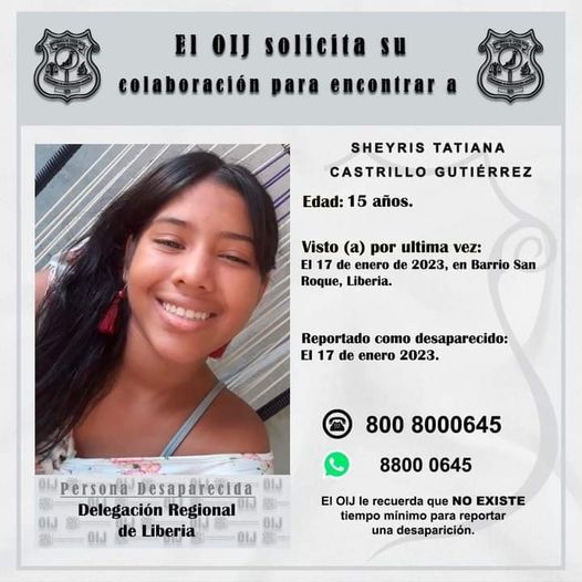 Desaparición de joven en Costa Rica: Familiares buscan ayuda para encontrar a Sheyris Castrillo