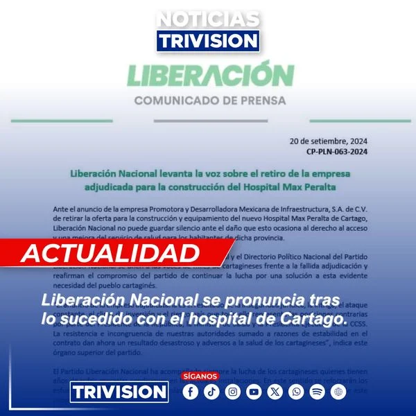 Liberación Nacional denuncia fallida licitación del Hospital Max Peralta por inseguridad pública
