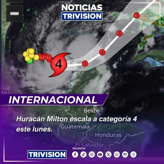 Huracán Milton alcanza categoría 4 y amenaza Yucatán y Florida