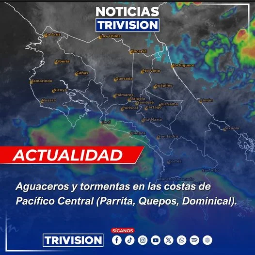 Tormentas afectan el Pacífico Central mientras aumenta la nubosidad en el resto del país