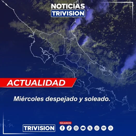 Condiciones climáticas para este miércoles en Costa Rica
