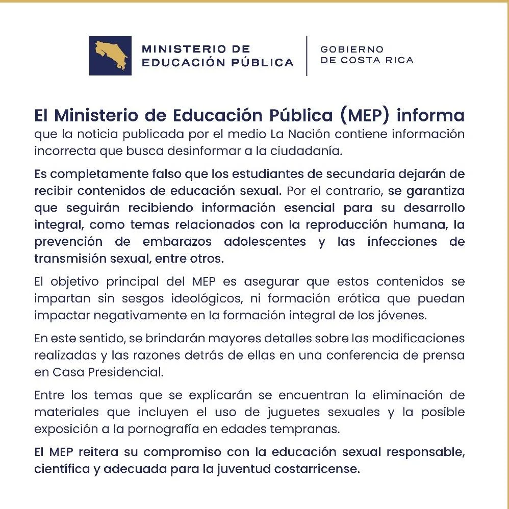 educación sexual en secundaria Costa Rica Comunicado