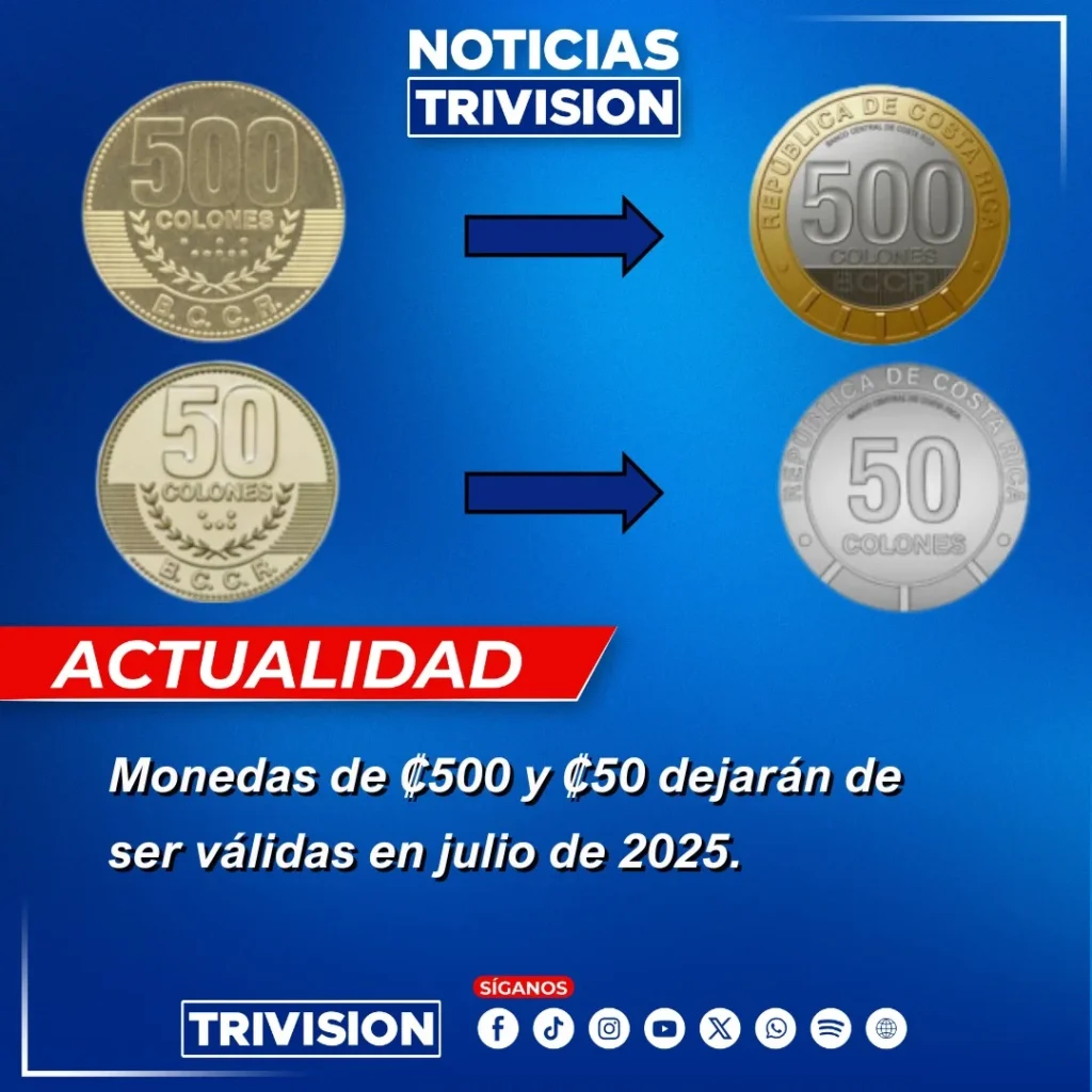 monedas de ₡500 y ₡50 en Costa Rica