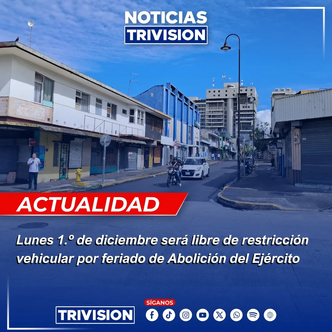 Libre circulación vehicular el 1.º de diciembre en San José por feriado de Abolición del Ejército