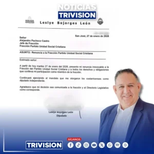 El diputado Leslye Bojorges renunció a la fracción del PUSC y continuará su labor como legislador independiente.