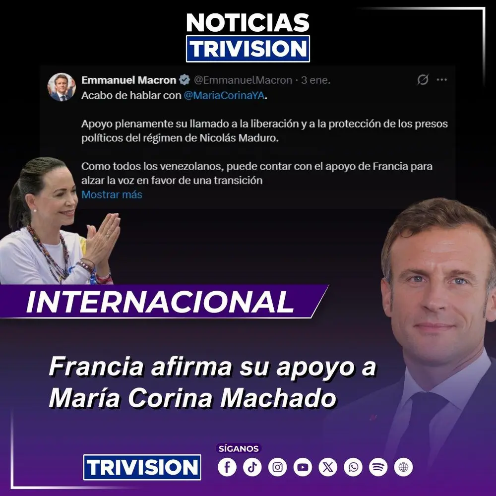 Emmanuel Macron respalda a María Corina Machado y exige liberar presos políticos en Venezuela