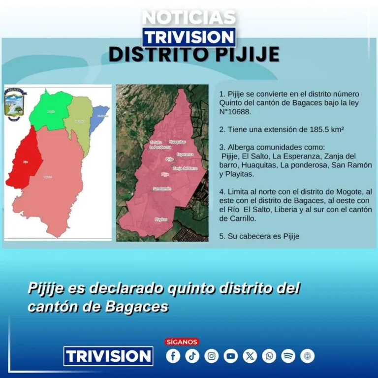 Pijije se convierte en el quinto distrito del cantón de Bagaces tras nueva ley aprobada